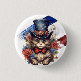 Patriotic Americana Cat Button