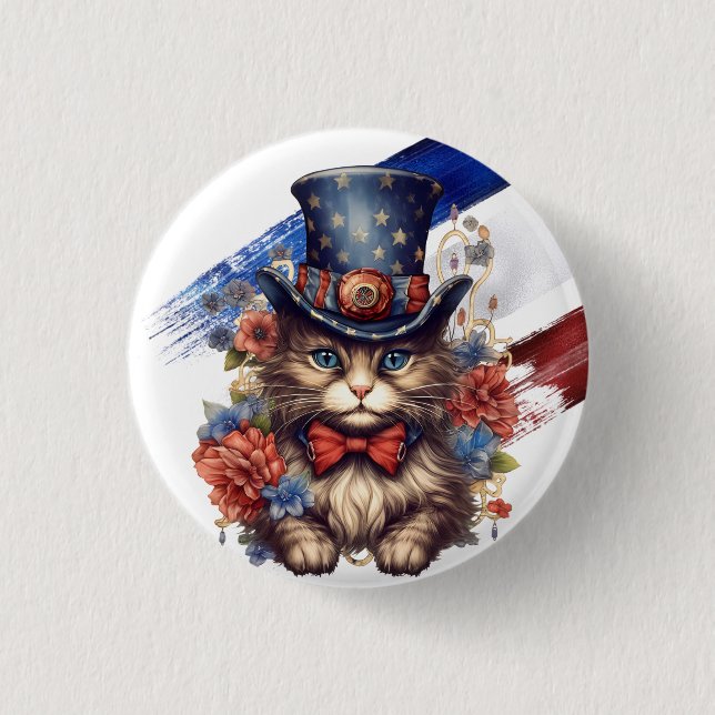 Patriotic Americana Cat Button (Vorderseite)