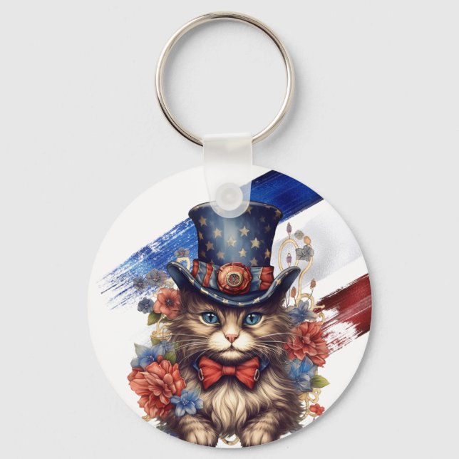 Patriotic Americana Cat Schlüsselanhänger (Vorderseite)