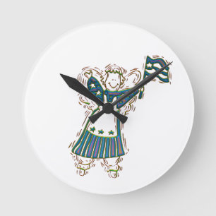 Patriotic Angel Runde Wanduhr