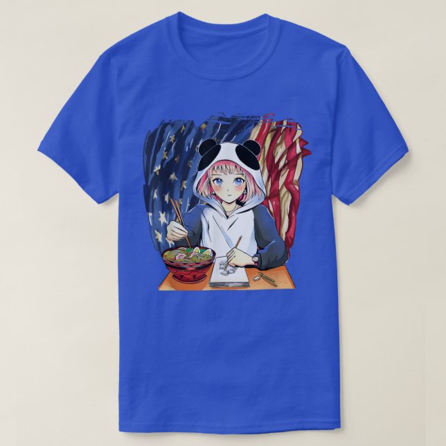 Patriotic Anime Girl American Ramen Sketching Amer T-Shirt (Design vorne)