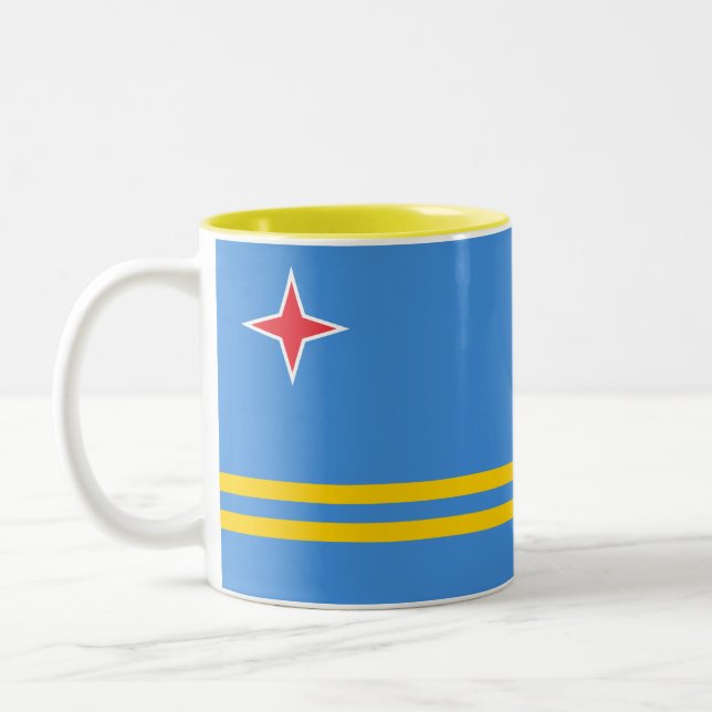 Patriotic Aruba Flag Zweifarbige Tasse (Links)