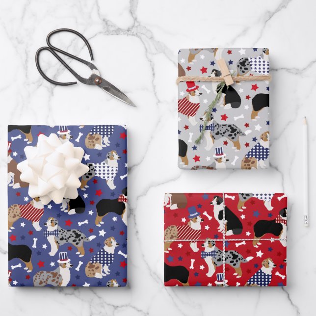 Patriotic Australian Shepherd/Aussie Dog Geschenkpapier Set (Vorderseite)