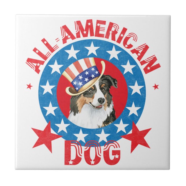 Patriotic Australian Shepherd Fliese (Vorderseite)
