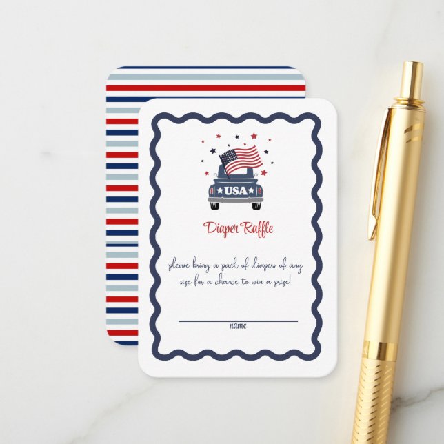 Patriotic Baby Shower Diaper Raffle Card Begleitkarte (Vorderseite/Rückseite Beispiel)
