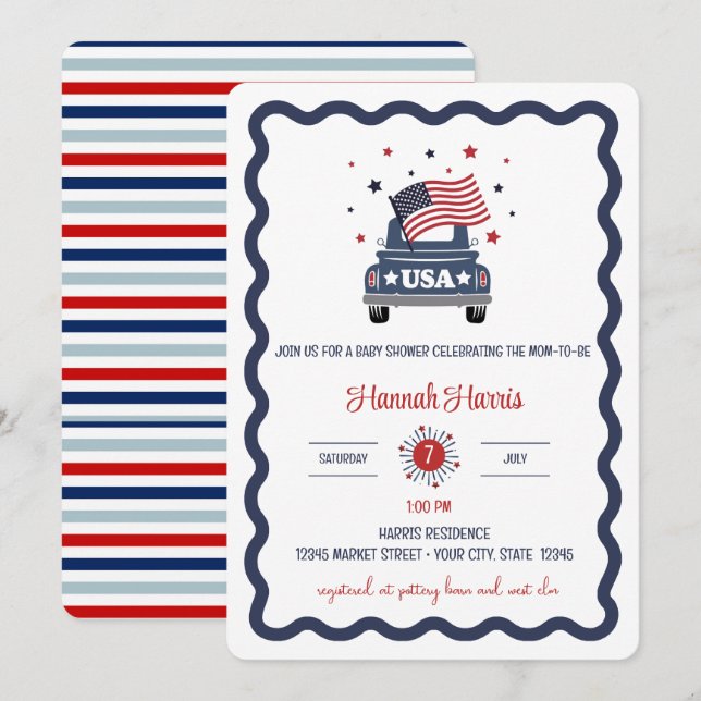 Patriotic Baby Shower Invitation Einladung (Vorne/Hinten)