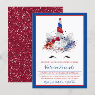 Patriotic Baby Shower Unicorn Red White Blue Baby Einladung