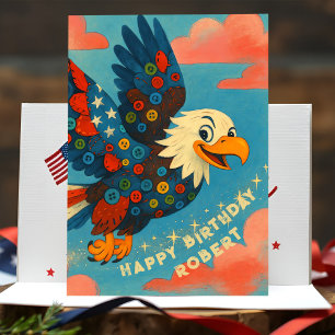 Patriotic Bald Eagle Birthday Whimsical Primitive Karte
