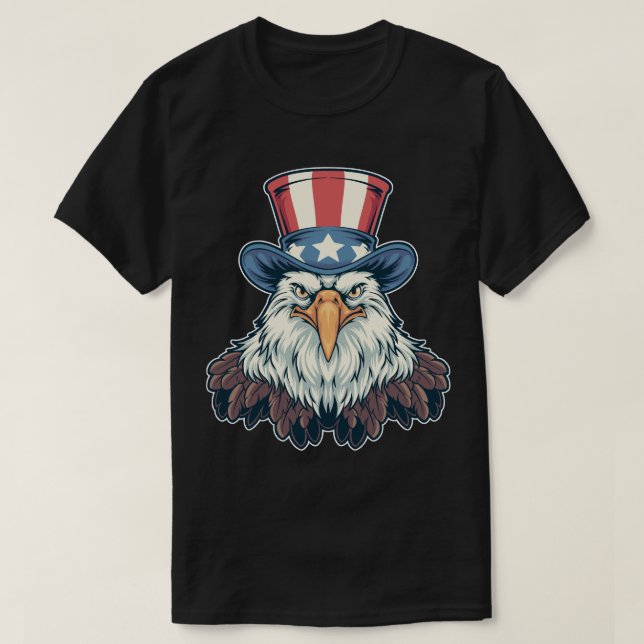 Patriotic Bald Eagle in Uncle Sam Hat T-Shirt (Design vorne)