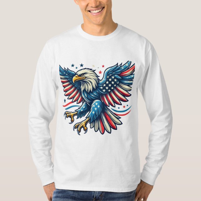 Patriotic Bald Eagle mit amerikanischem Flaggendes T-Shirt (Vorderseite)