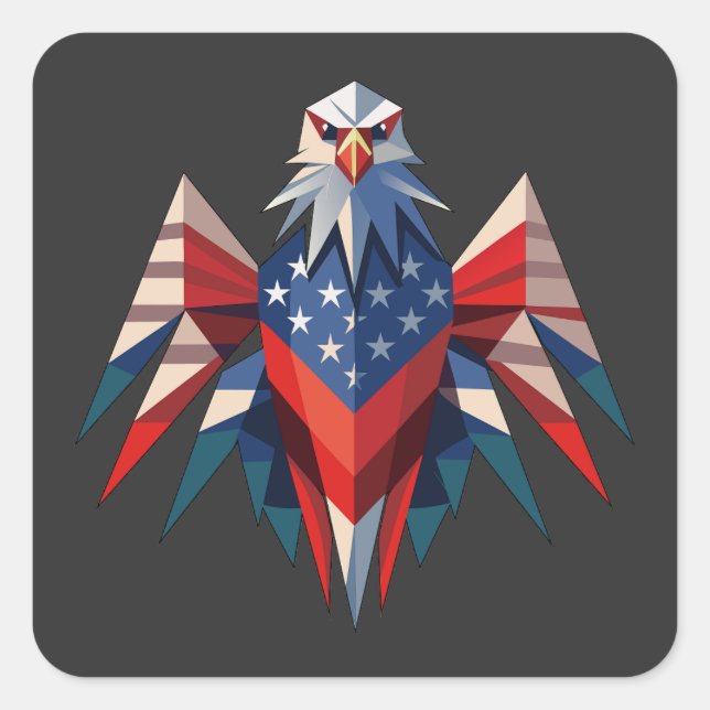 Patriotic Bald Eagle Origami Style USA Quadratischer Aufkleber (Vorderseite)