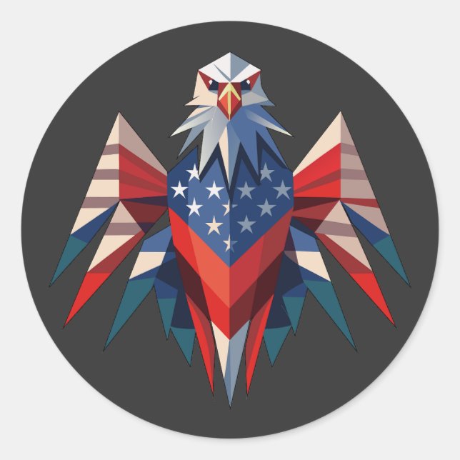 Patriotic Bald Eagle Origami Style USA Runder Aufkleber (Vorderseite)