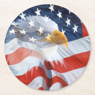 Patriotic Bald Eagle Runder Pappuntersetzer