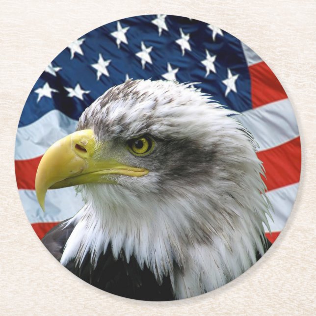 Patriotic Bald Eagle Runder Pappuntersetzer (Vorderseite)