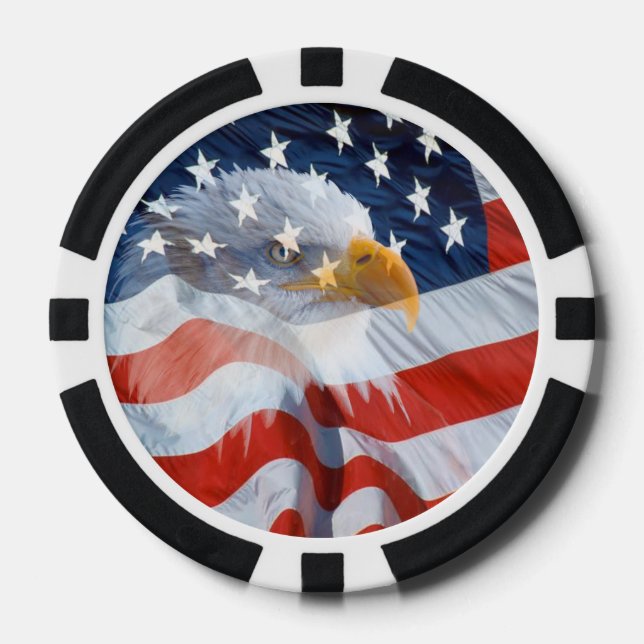 Patriotic Bald Eagle über der amerikanischen Flagg Pokerchips (Vorderseite)