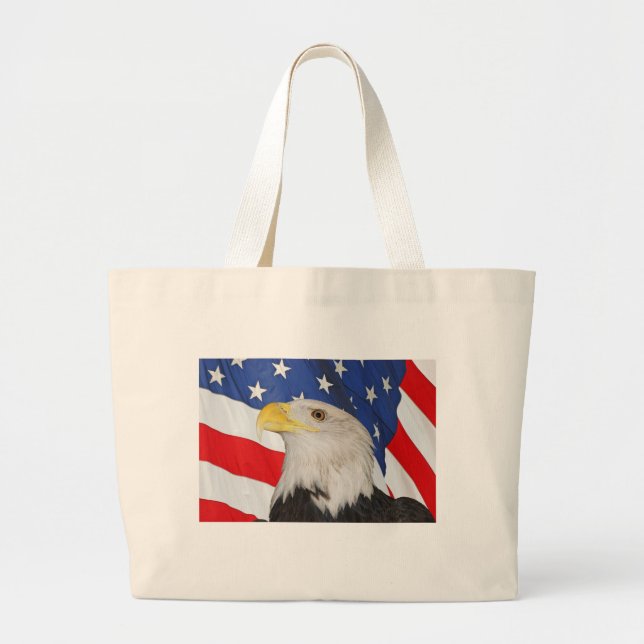 Patriotic Bald Eagle und die amerikanische Flagge Jumbo Stoffbeutel (Vorne)
