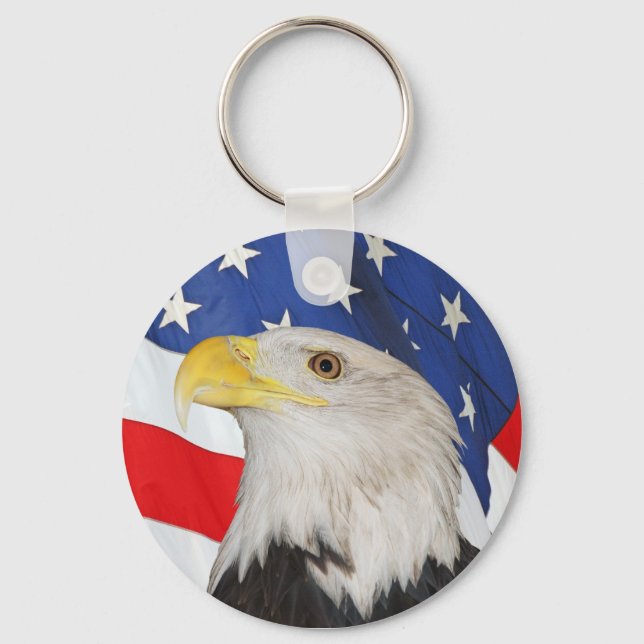 Patriotic Bald Eagle und die amerikanische Flagge Schlüsselanhänger (Vorderseite)