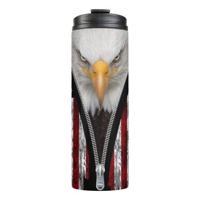 Patriotic Bald Eagle Zipper USA Flag Thermosbecher (Vorderseite)