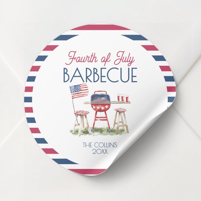 Patriotic Barbecue Flag 4. Juli Sommer Party Runder Aufkleber (Patriotic Barbecue Flag 4th of July Summer Party Classic Round Sticker)