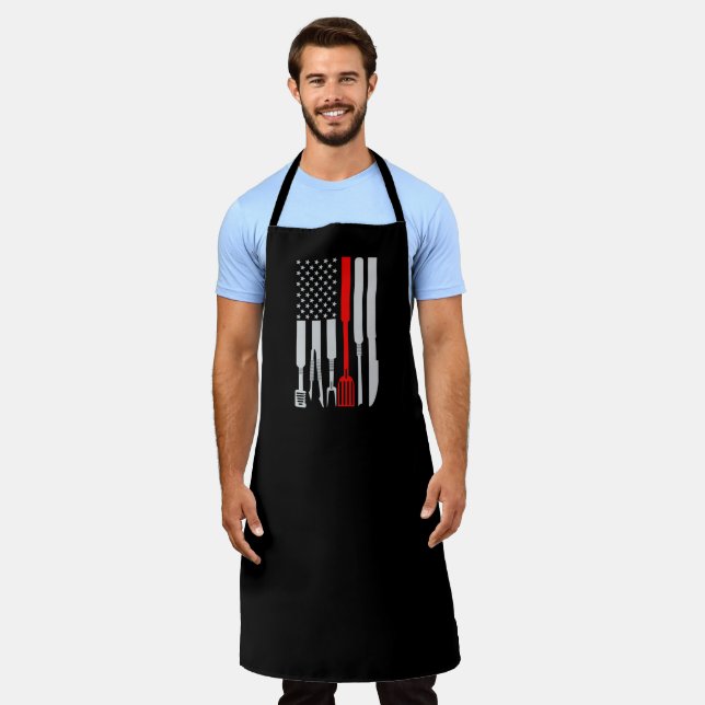 Patriotic Barbecue Große Schwarze Schürze (Getragen)