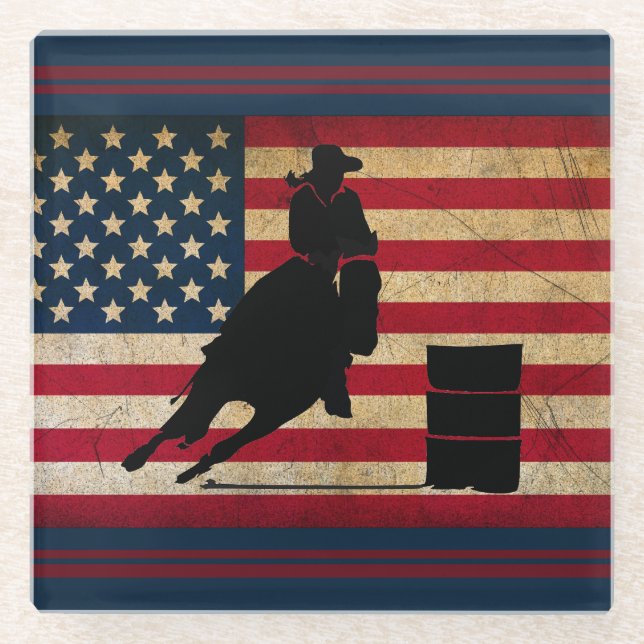 Patriotic Barrel Racing American Flag Pferd Glasuntersetzer (Vorderseite)