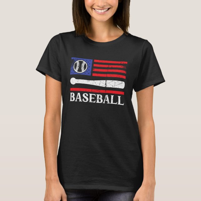 Patriotic Baseball 4. Juli US Flag Baseball Fa T-Shirt (Vorderseite)