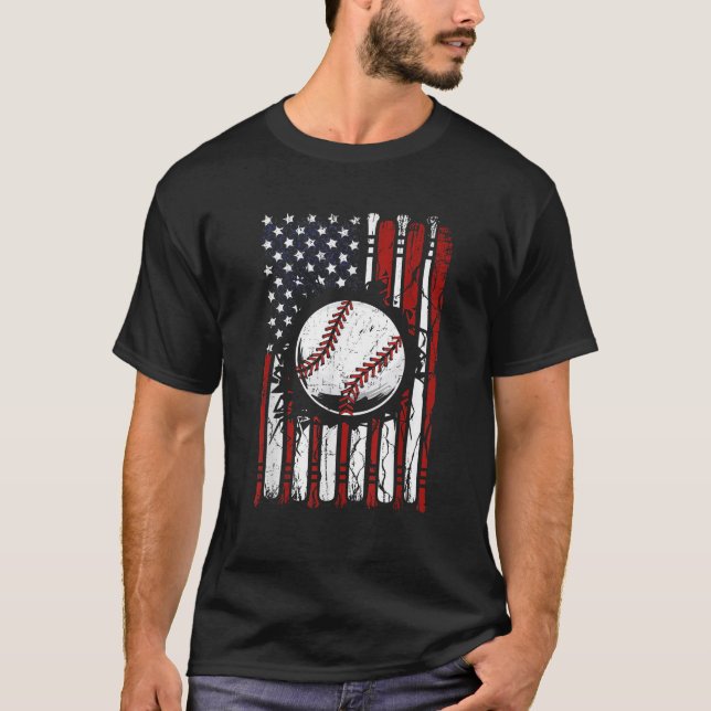 Patriotic Baseball 4. Juli USA Flag T-Shirt (Vorderseite)