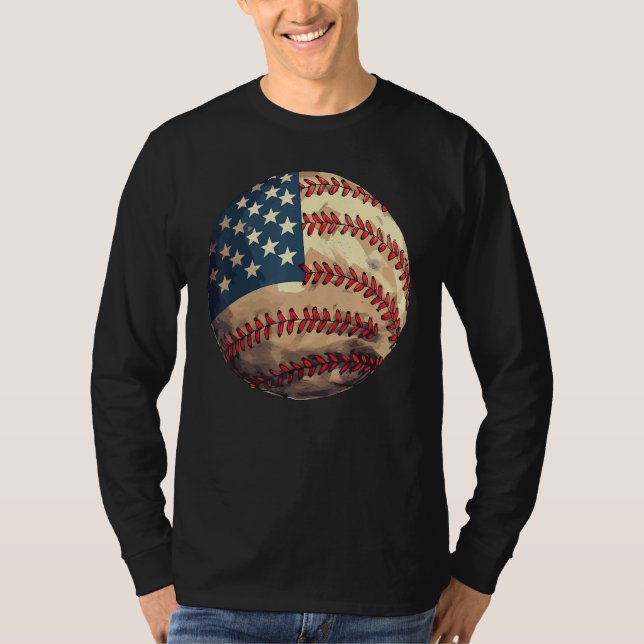 Patriotic Baseball 4th Of July USA American Flag T-Shirt (Vorderseite)
