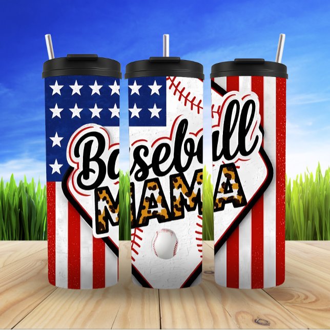 Patriotic Baseball Mama Vibes Thermosbecher (Von Creator hochgeladen)