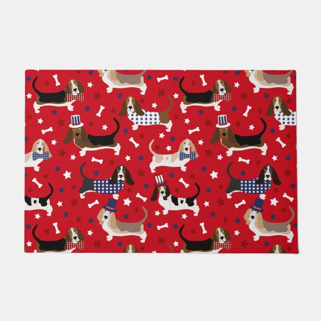 Patriotic Basset Hound Doormat Fußmatte (Vorderseite)