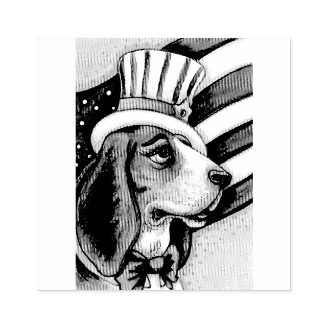 PATRIOTIC BASSET HOUND, HUND RUBBER BRIEFMARKE GUMMISTEMPEL (Prägung)