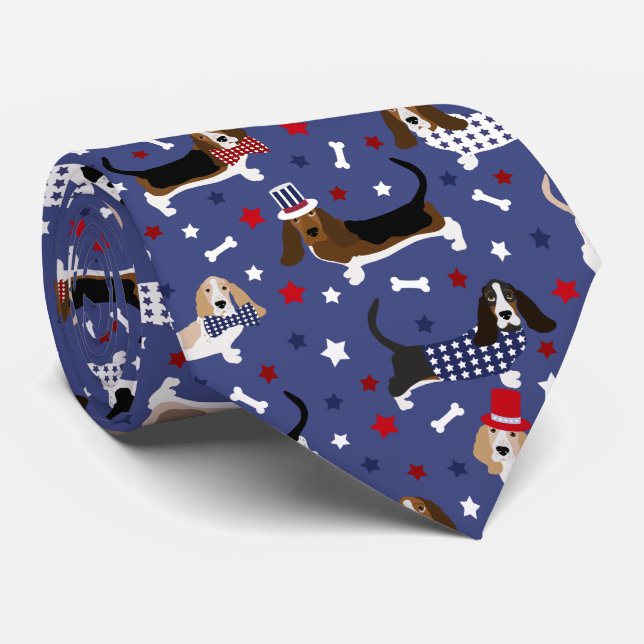 Patriotic Basset Hound Krawatte (Gerollt)