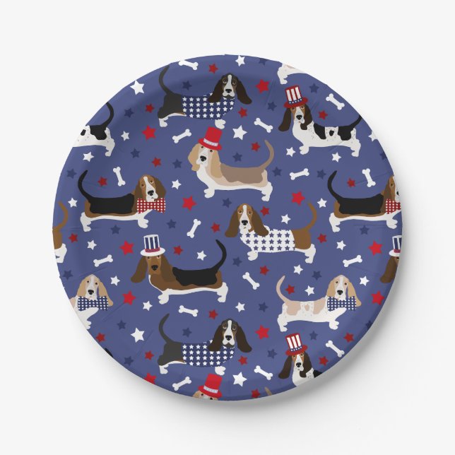 Patriotic Basset Hound Pappteller (Vorderseite)