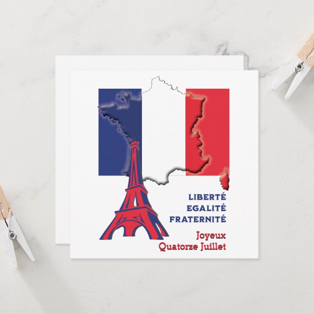 Patriotic BASTILLE DAY Französische Flagge Karte (Vorderseite/Rückseite Beispiel)