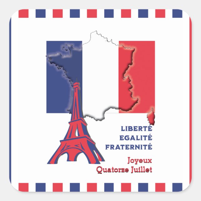 Patriotic BASTILLE DAY Französische Flagge Quadratischer Aufkleber (Vorderseite)