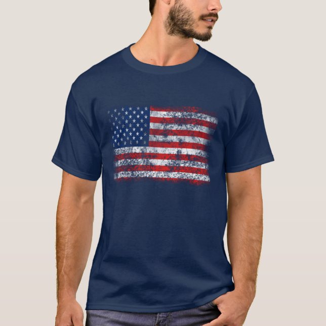 Patriotic bedrückte amerikanische Flagge T-Shirt (Vorderseite)