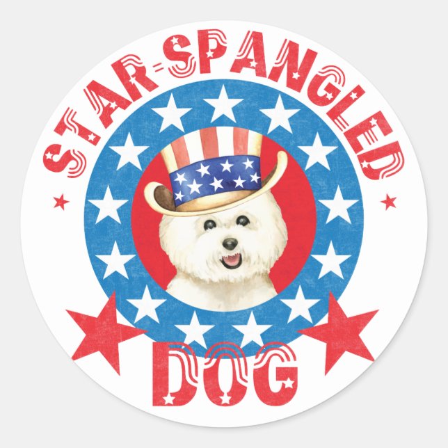 Patriotic Bichon Frise Classic Round Sticker (Vorderseite)