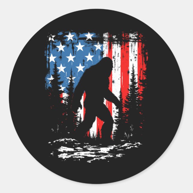 Patriotic Bigfoot Sasquatch 4th Of July Usa Americ Runder Aufkleber (Vorderseite)