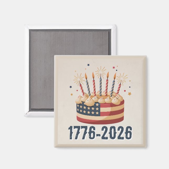 Patriotic Birthday Cake 1776-2026 Celebration Magnet (Vorderseite/Rückseite)