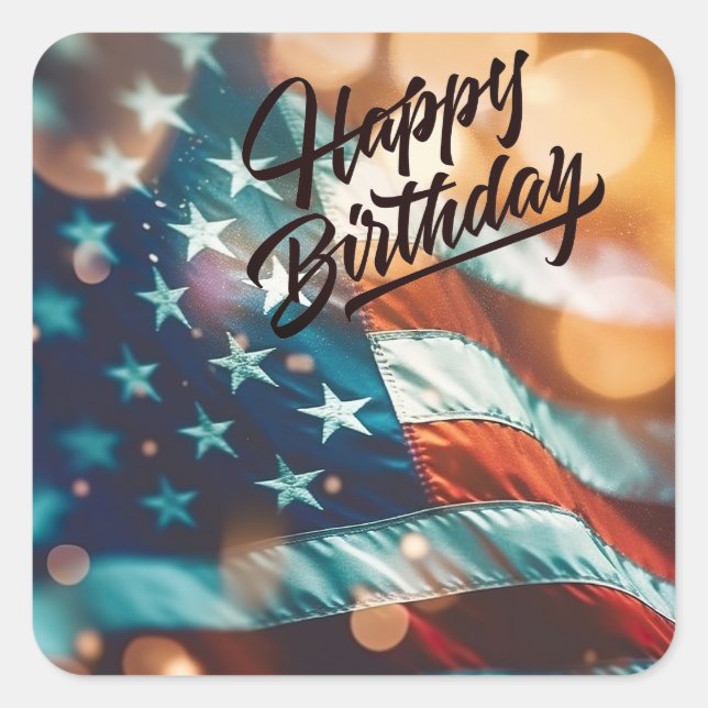 Patriotic Birthday Postcard Quadratischer Aufkleber (Vorderseite)