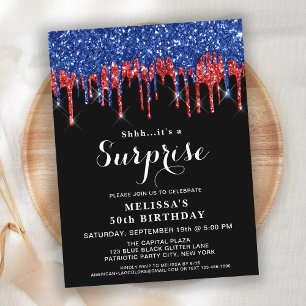 Patriotic Birthday Red Blue Glitzer Surprise Invig