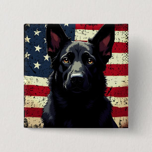 Patriotic Black German Shepherd USA Flag Button