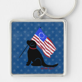 Patriotic Black Lab American Flag Key Chain Silver Schlüsselanhänger