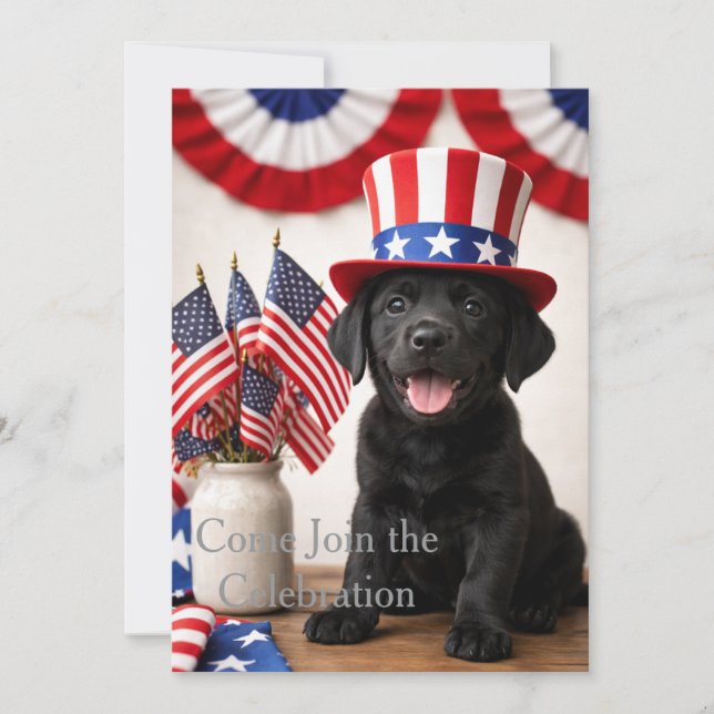 Patriotic Black Labrador Puppy Invitation | (Devant)