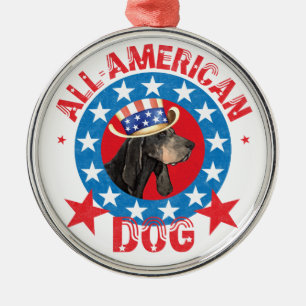 Patriotic Black und Tan Coonhound Silbernes Ornament