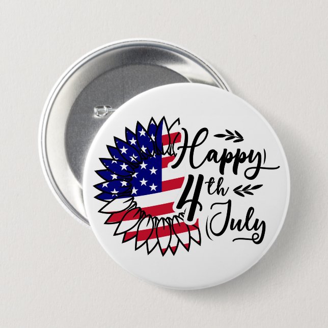 Patriotic Bloom - Glücklicher 4. Juli Button (Vorne & Hinten)