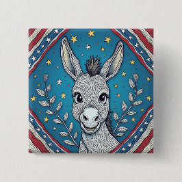 Patriotic Blue Donkey Illustration Button