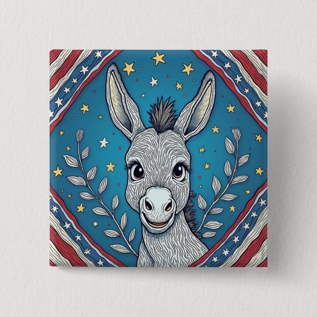 Patriotic Blue Donkey Illustration Button (Vorderseite)