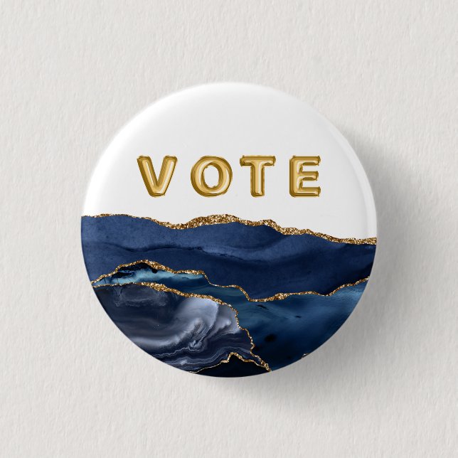 Patriotic Blue Gold Agate Vote Button (Vorderseite)