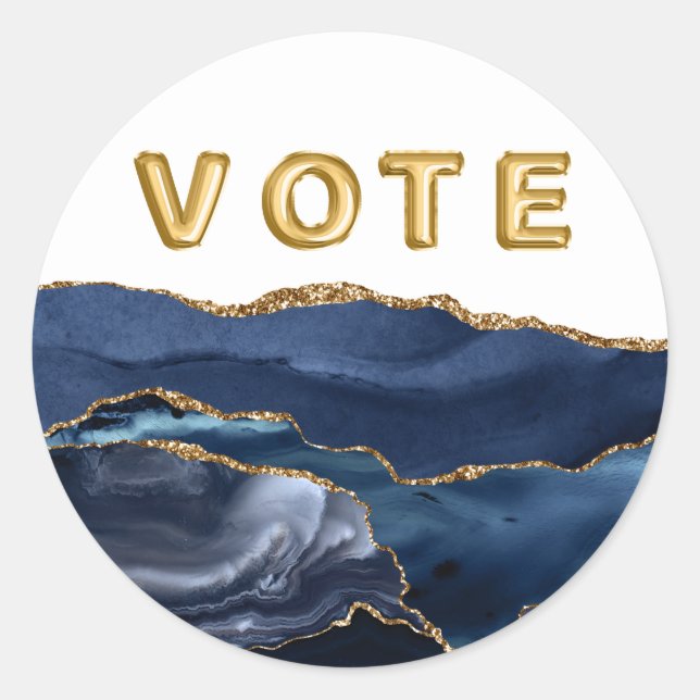 Patriotic Blue Gold Agate Vote Runder Aufkleber (Vorderseite)